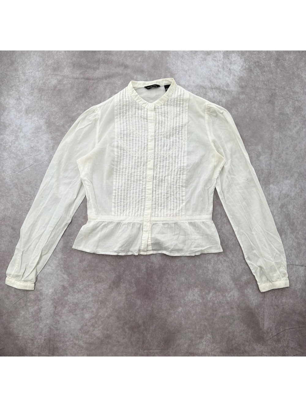 Vintage New York & Company Sheer White Pintuck Peplum Long Sleeve Blouse Size S